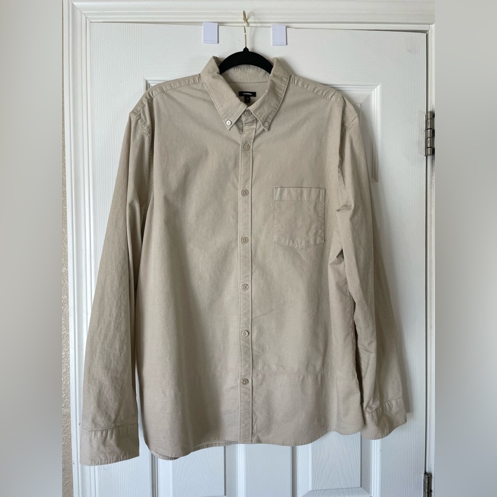 Men's Beige Button-Down Shirt